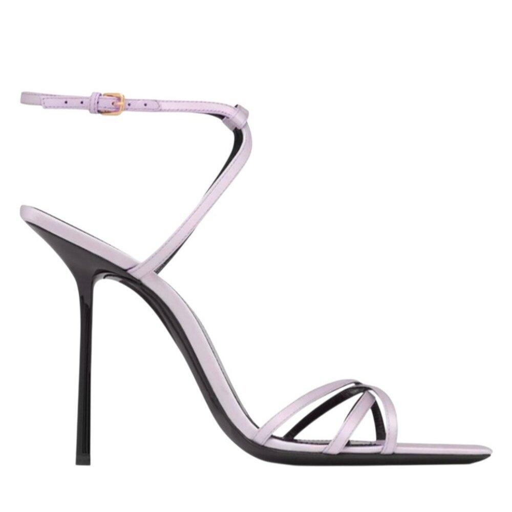 Saint Laurent Paris Satin Strappy Heels Light Lavender Black 36.5 EU - Picture 5 of 15